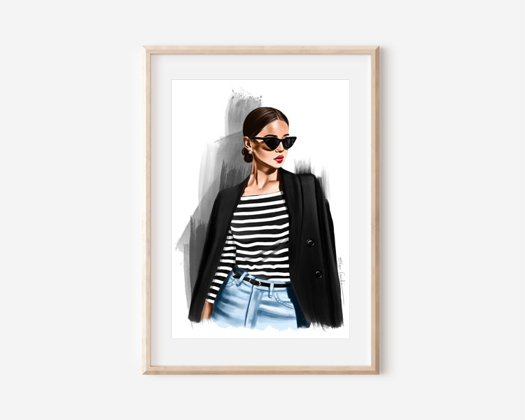 Black Blazer & Stripes Print