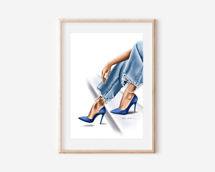 Blue Heels & Ripped Jeans Print