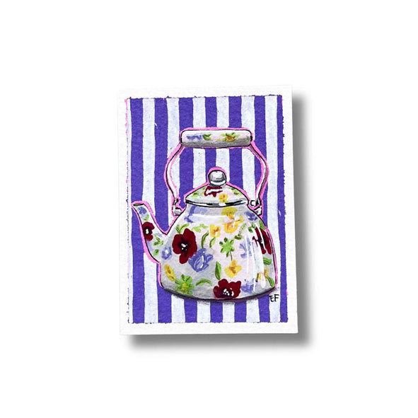 ACEO Original Mixed Media Art Card - Floral Teapot
