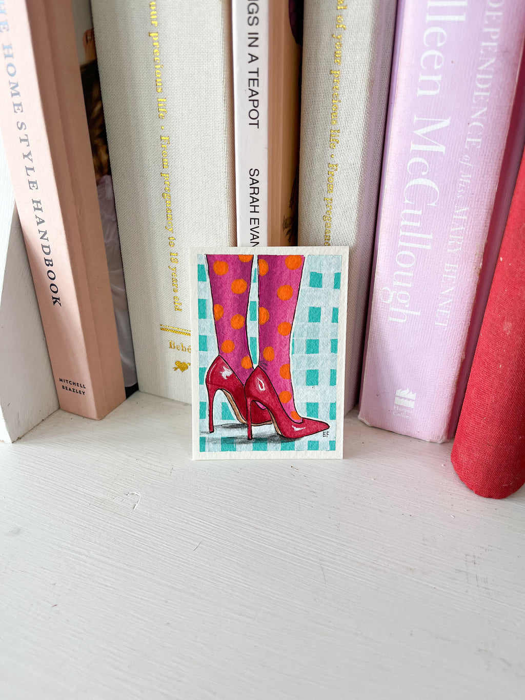 ACEO original mixed media art card - Polka dot tights