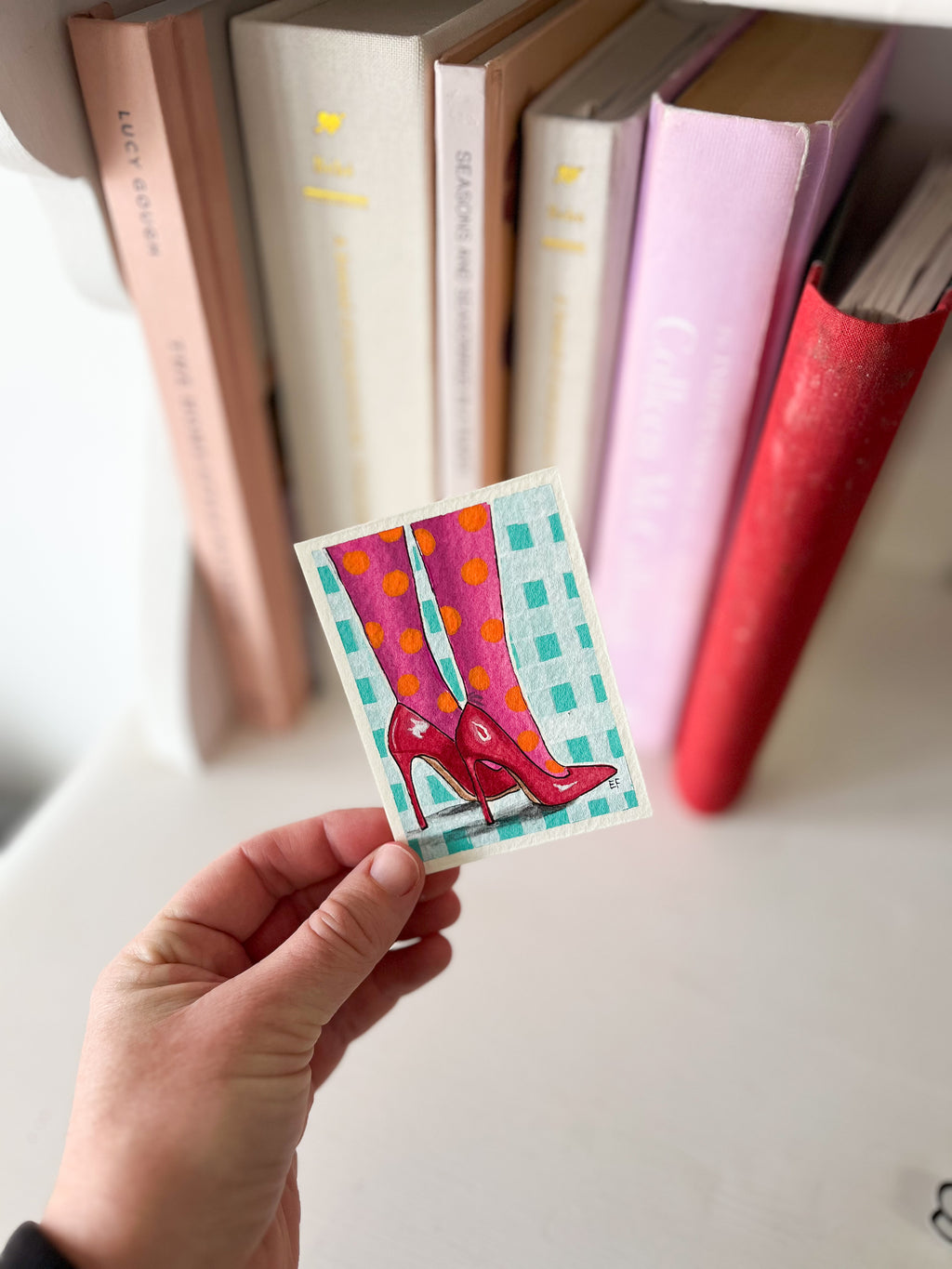 ACEO original mixed media art card - Polka dot tights