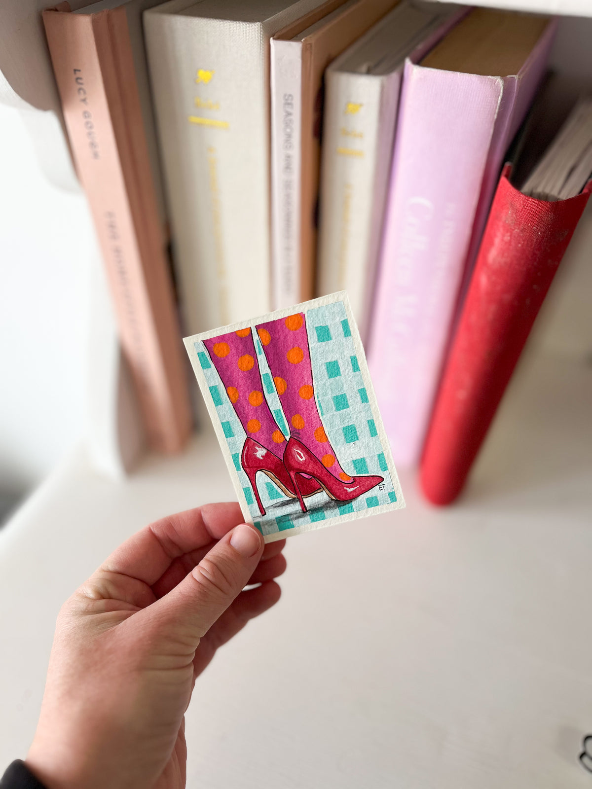 ACEO original mixed media art card - Polka dot tights