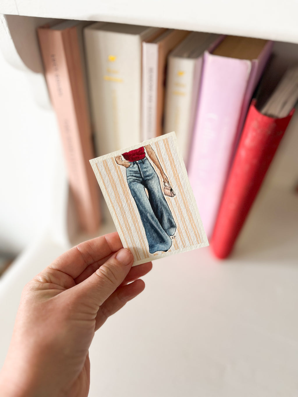 ACEO original mixed media art card - Wide jeans