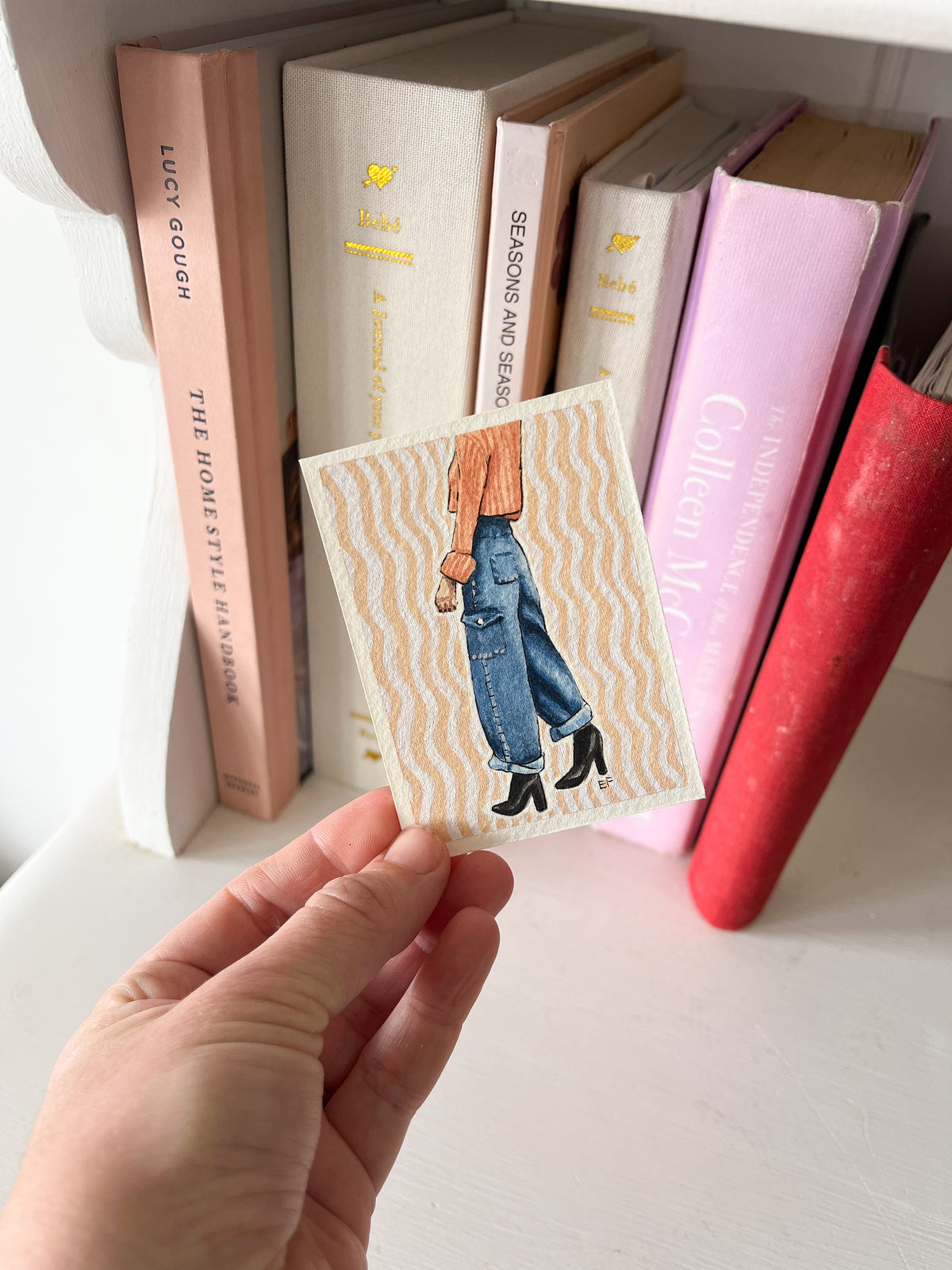 ACEO original mixed media art card - Jeans & boots