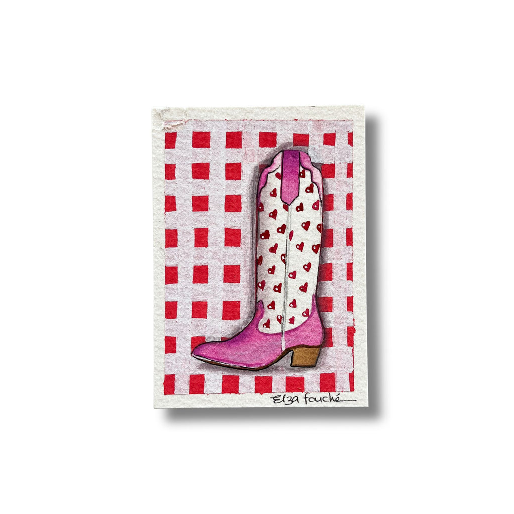 ACEO Original Mixed Media Art Card - Cowgirl Boot