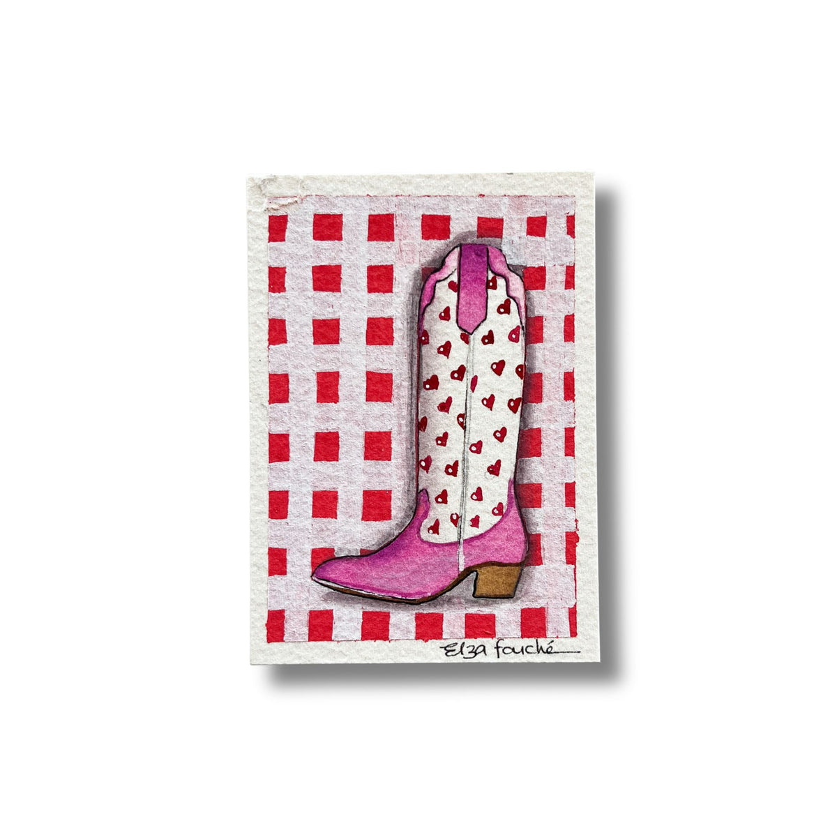 ACEO Original Mixed Media Art Card - Cowgirl Boot
