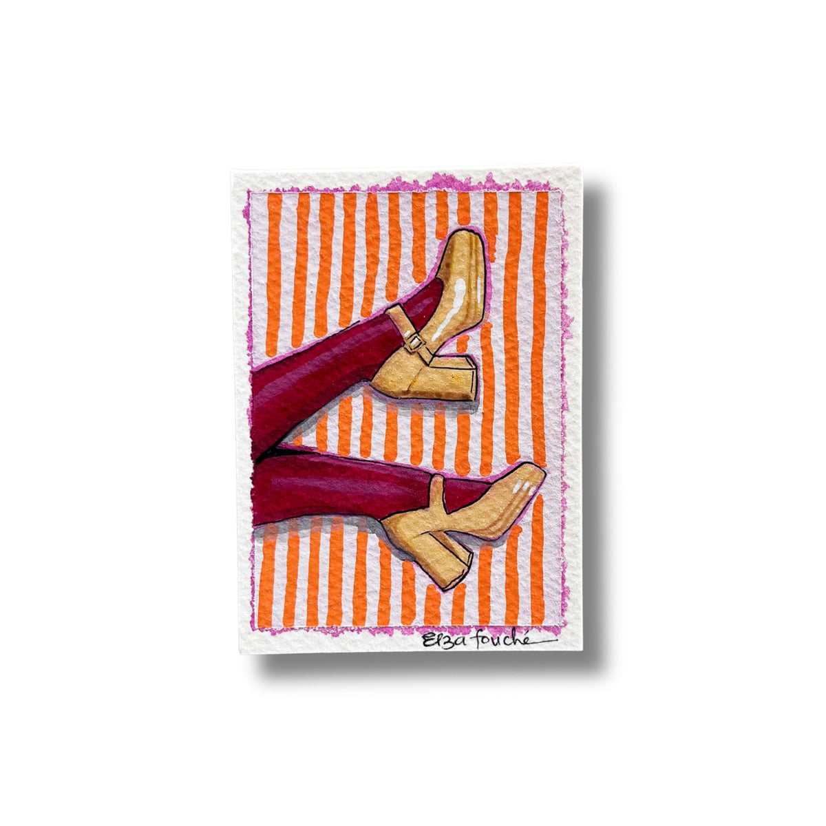 ACEO Original Mixed Media Art Card - Yellow Heels