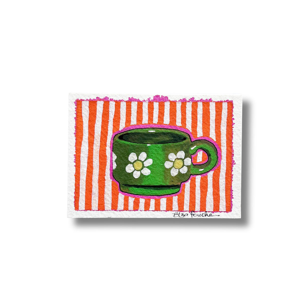 ACEO Original Mixed Media Art Card - Retro Mug