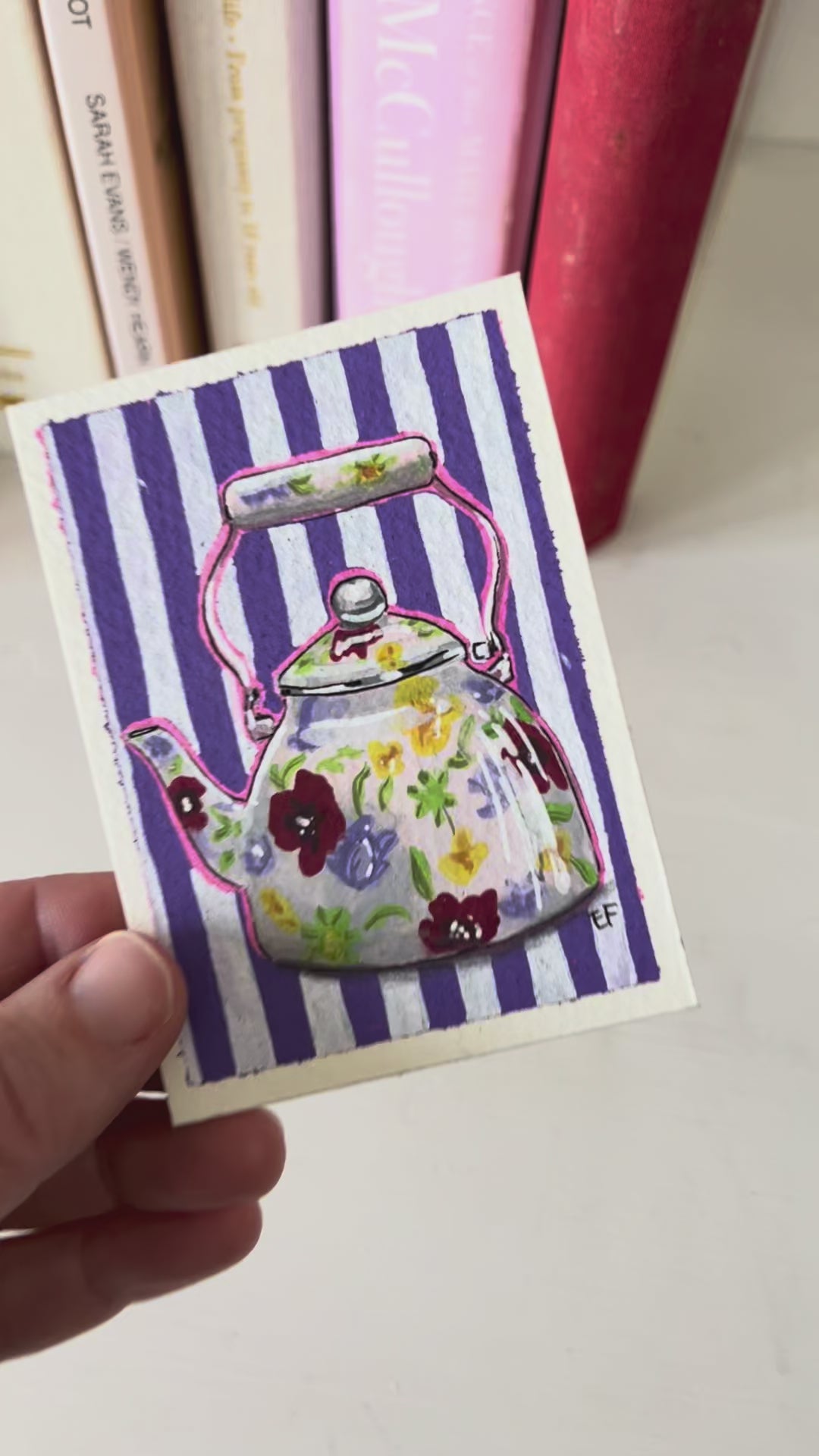 ACEO Original Mixed Media Art Card - Floral Teapot