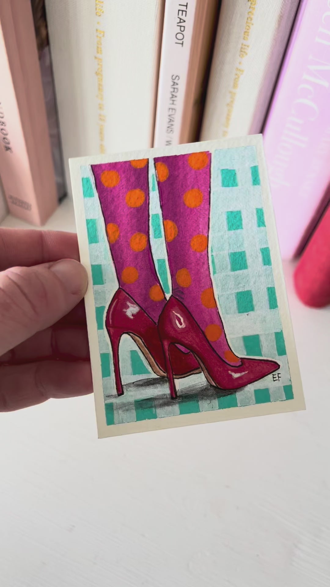 ACEO original mixed media art card - Polka dot tights